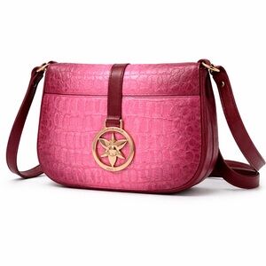 NWT Anuschka Croc Embossed Pink & Berry Leather Crossbody Bag 7486